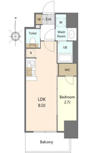S-RESIDENCE亀島駅前ASCENT(1LDK/5階)の間取り写真