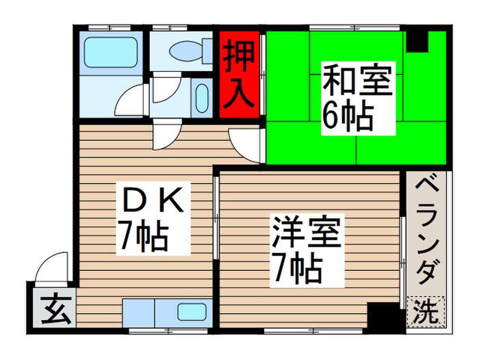 グリーンコーポ2(2DK/4階)の間取り写真
