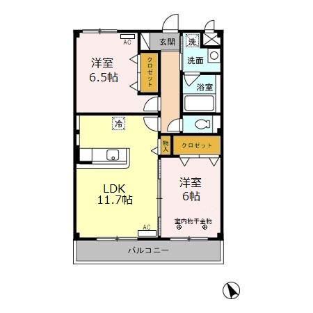 D-ROOM高丘西(2LDK/3階)の間取り写真