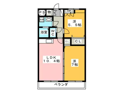 グランドゥール(2LDK/1階)の間取り写真