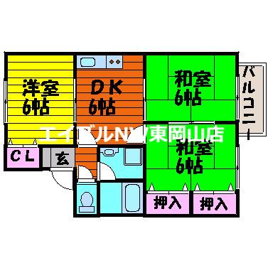 あくらコーポB(3DK/2階)の間取り写真