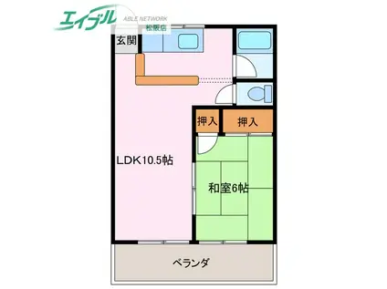 レインボービル(1LDK/2階)の間取り写真