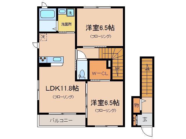 ヴィラパストラル(2LDK/2階)の間取り写真