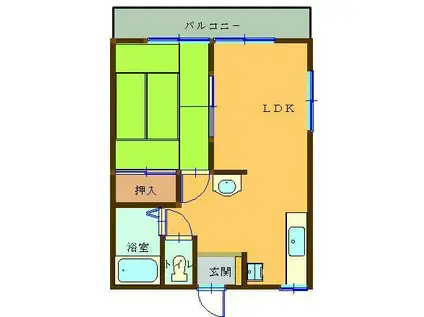 岡田ハイツA(1LDK/2階)の間取り写真