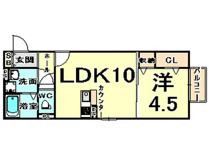 フロントリバー(1LDK/1階)の間取り写真