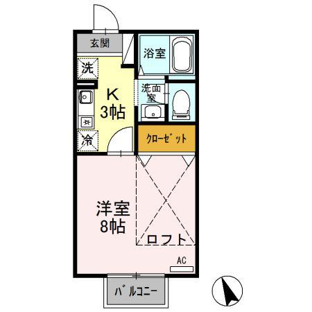 アメニティーハウス(1K/2階)の間取り写真