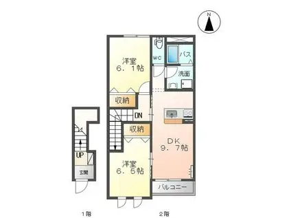 プランドール ソフィア(2DK/2階)の間取り写真