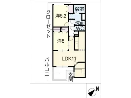 イーストリバティー(2LDK/1階)の間取り写真
