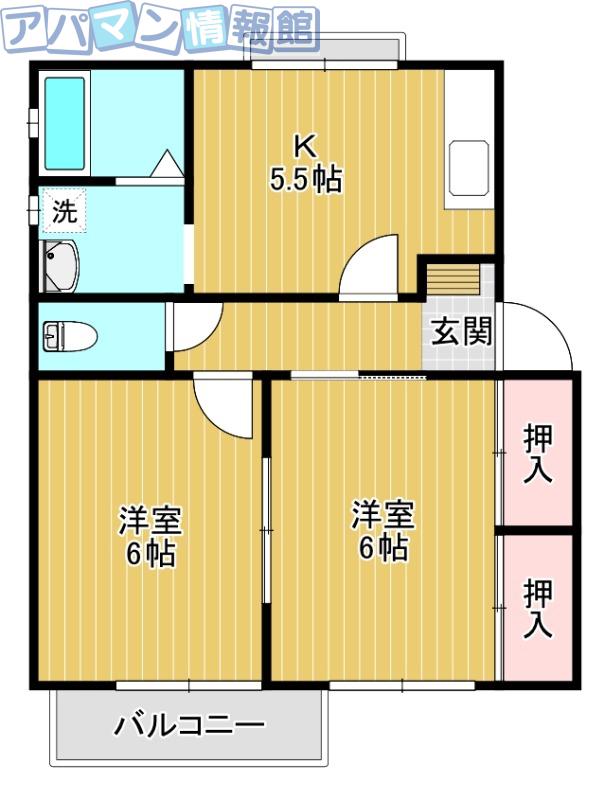 サンモールA(2K/2階)の間取り写真