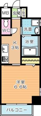 ピノ到津(1K/3階)の間取り写真