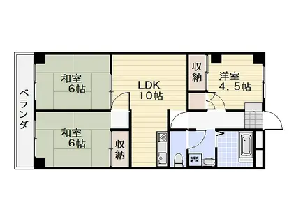 中銀衣笠マンシオン(3LDK/2階)の間取り写真