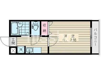 グランメールむさしの(1K/2階)の間取り写真