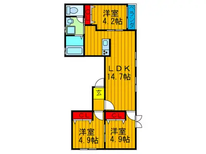 グローリー山之上(3LDK/3階)の間取り写真