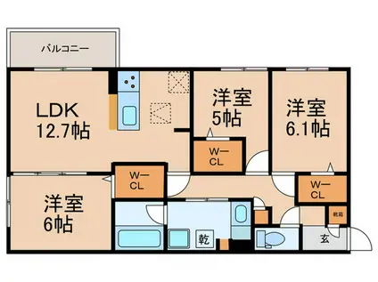 シャンドフルール(3LDK/3階)の間取り写真