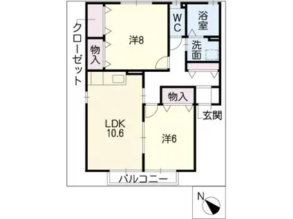 ウィルモアA(2LDK/1階)の間取り写真