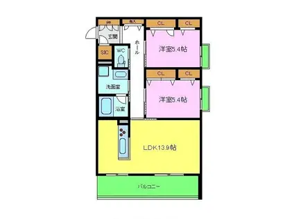 GRANDPIECEL・R(2LDK/3階)の間取り写真