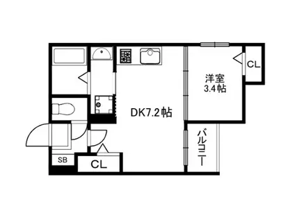 GRAND CHARIOT御所ノ内町(1DK/3階)の間取り写真