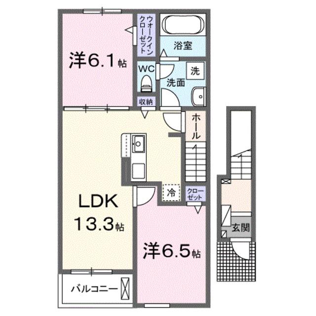 ソレアード・ポールII(2LDK/2階)の間取り写真