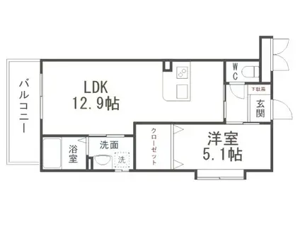 GRACEFUL中井(1LDK/1階)の間取り写真