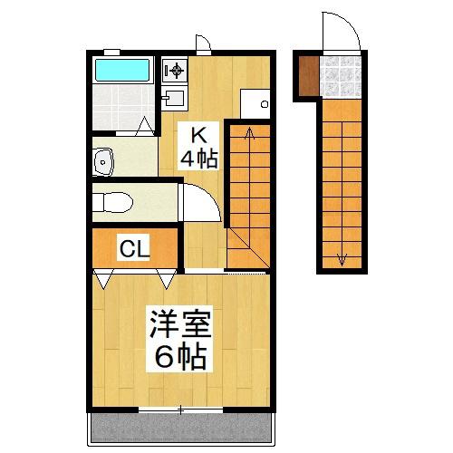 パシフィコ C棟(1K/2階)の間取り写真