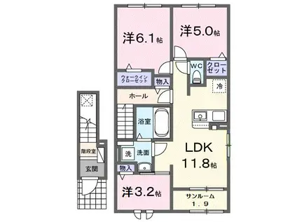 リバティ II(3LDK/2階)の間取り写真