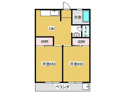 シャトー道(2DK/1階)の間取り写真
