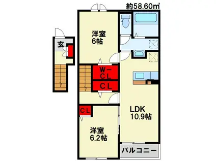 レジデンス プリュIX(2LDK/2階)の間取り写真