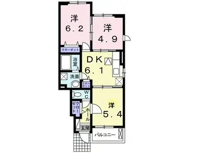 サニー ヒル A館(3DK/1階)の間取り写真