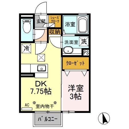 ミッシェル(1DK/1階)の間取り写真