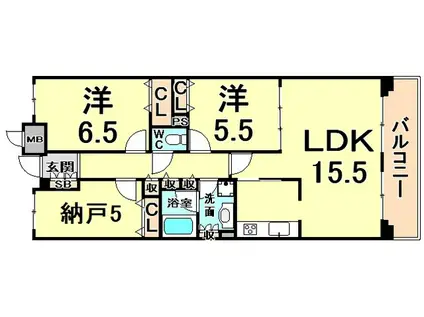 甲子園三番町ハイツ(2SLDK/2階)の間取り写真