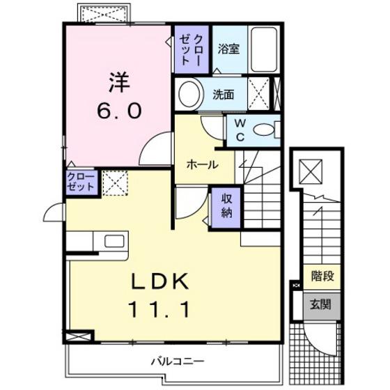 ノーブル 川内 III番館(1LDK/2階)の間取り写真