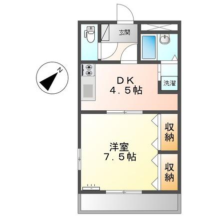 ユズガーデン(1DK/2階)の間取り写真