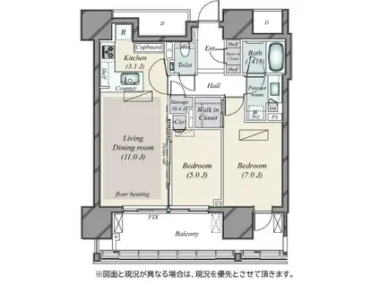 グランドヒルズ恵比寿(2LDK/5階)の間取り写真