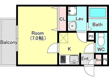 ジーメゾン狭山セレーノ(1K/2階)の間取り写真