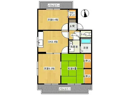 サンクレールB棟(3DK/2階)の間取り写真