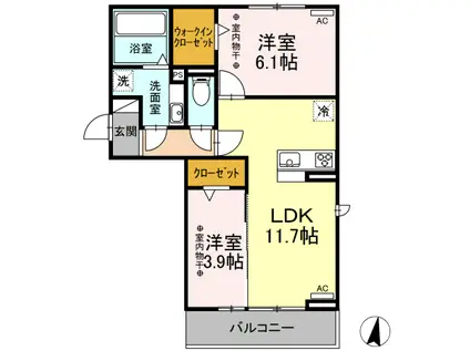 E・LAVIE 末広(2LDK/3階)の間取り写真