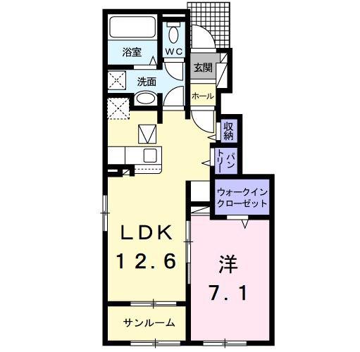 アベニールカルミア(1LDK/1階)の間取り写真