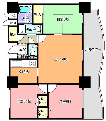 シャトーアトラス(3LDK/10階)の間取り写真