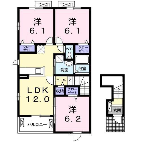 フレックス津 A棟(3LDK/2階)の間取り写真