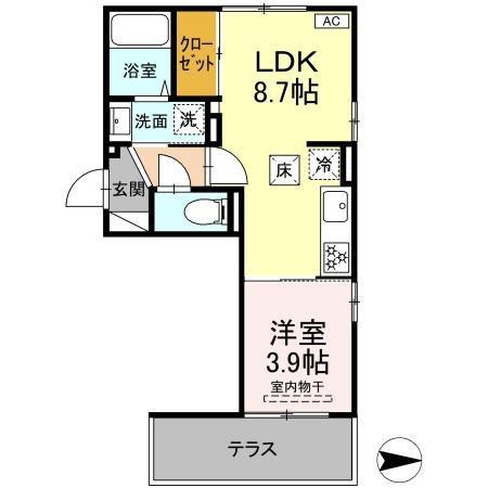 D-ROOM中楯A A棟(1LDK/1階)の間取り写真