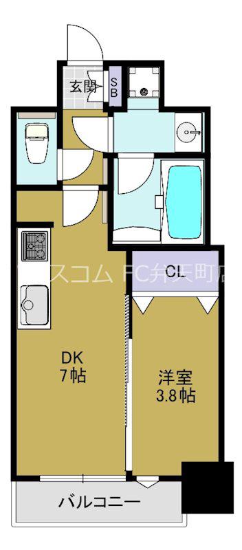 スプランディッド弁天町DUE(1DK/8階)の間取り写真