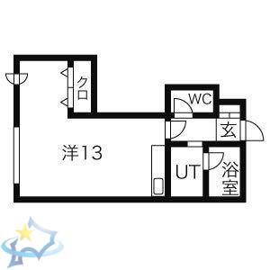 ジュモードゥ(ワンルーム/1階)の間取り写真
