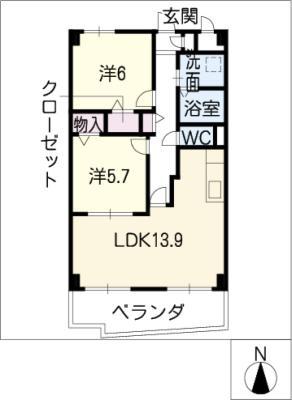 スリーウェル(2LDK/3階)の間取り写真