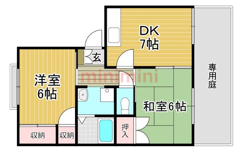 ドミール緑ヶ丘(2DK/1階)の間取り写真
