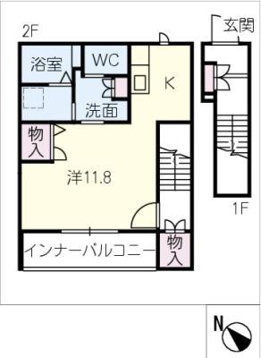 BLUSIA小堤(ワンルーム/2階)の間取り写真
