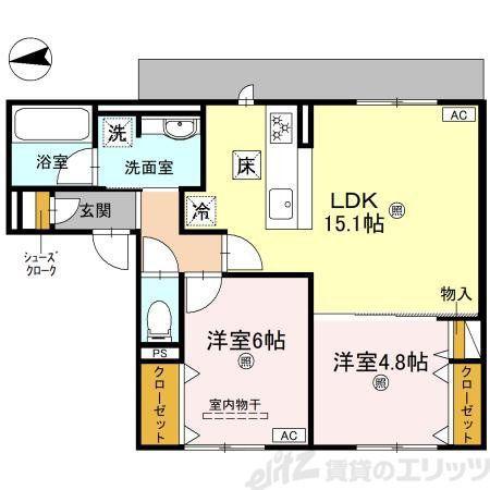 D-RESIDENCE南茨木II(2LDK/1階)の間取り写真