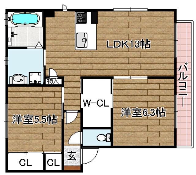 シャルマンワイキューブB(2LDK/1階)の間取り写真