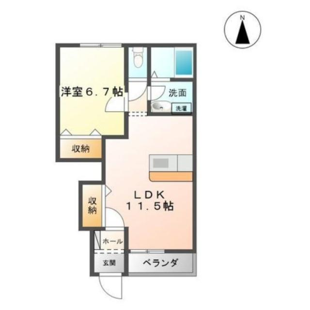 カーサフェンテ(1LDK/1階)の間取り写真