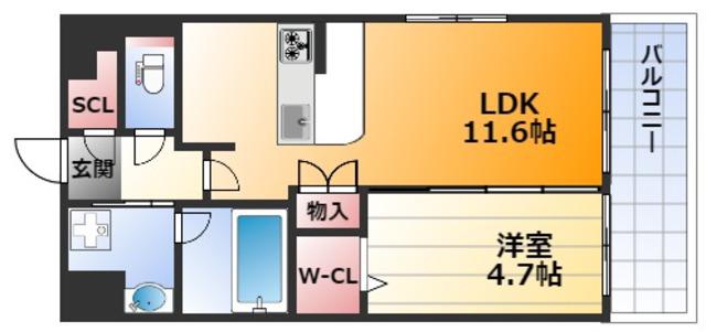 スプランディッド新大阪イースト(1LDK/3階)の間取り写真