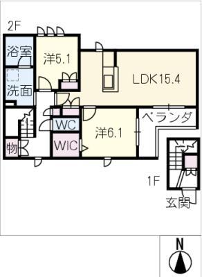 BAMBOU DEUX(2LDK/2階)の間取り写真